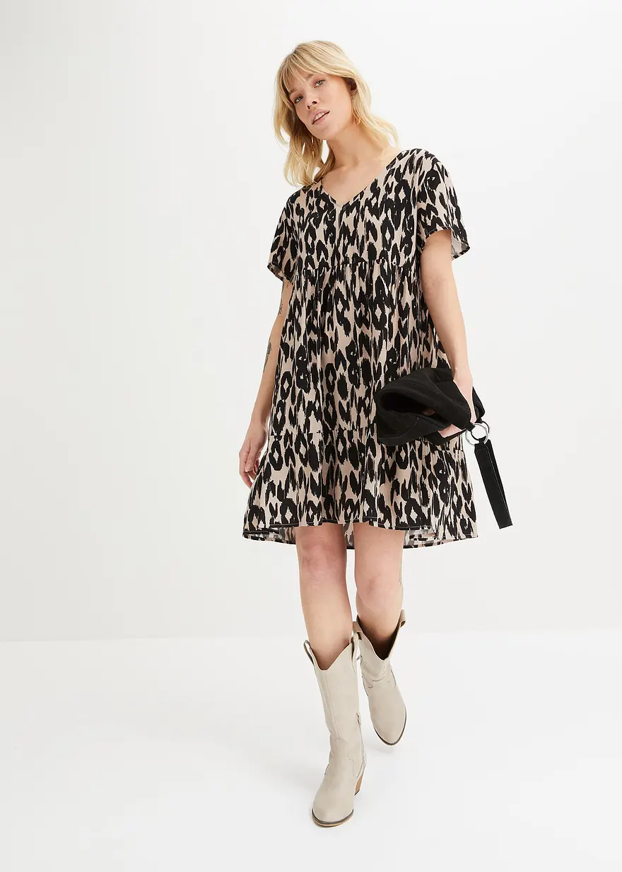 Bonprix Easy To Wear - Lässiges Tunika-Kleid Im Angesagten Schwarz/weiß Druck