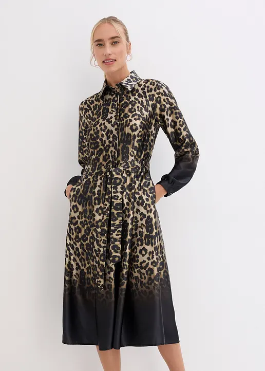 Bonprix Edel Glänzendes Satinkleid Mit Modischem Leo-Druck