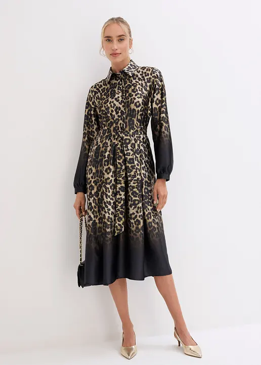 Bonprix Edel Glänzendes Satinkleid Mit Modischem Leo-Druck