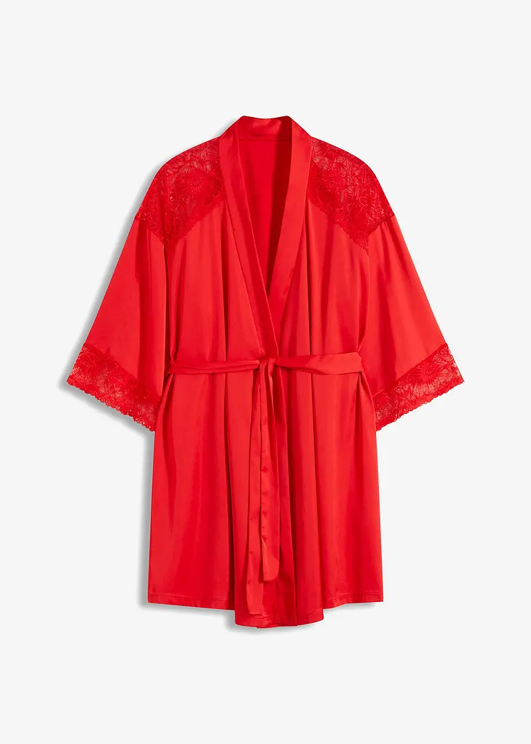 bonprix Edler figurumspielender Kimono in atemberaubendem Rot und Spitze mit dezenten Pailletten