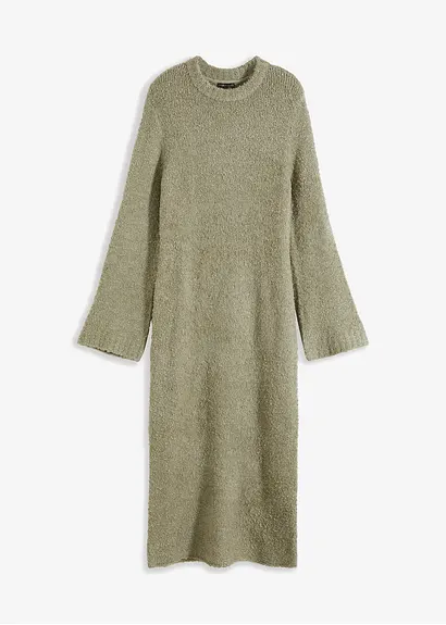 bonprix edles Bouclé Strickkleid mit Rundhals Ausschnitt - grün