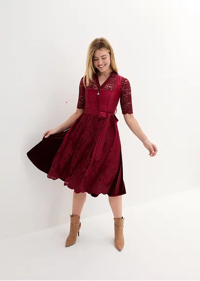 Bonprix Edles Dirndl Mit Mieder In Wildseidenoptik Perlen Am Ausschnitt Schimmernden Samtrock Und Elegant Bestickter Schürze