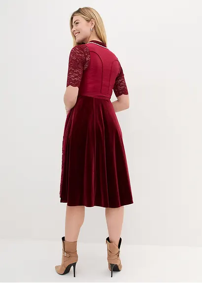 Bonprix Edles Dirndl Mit Mieder In Wildseidenoptik Perlen Am Ausschnitt Schimmernden Samtrock Und Elegant Bestickter Schürze