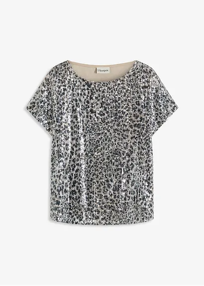 bonprix edles Pailettenshirt mit Leopardenmuster - beige