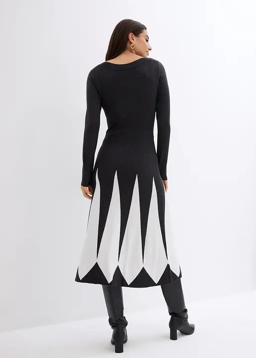 Bonprix Edles Strickkleid Im Rautendesign - Grau - Damen