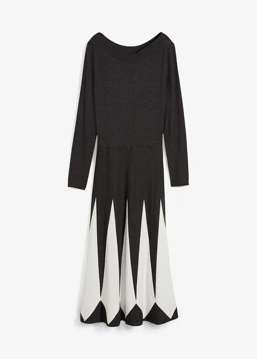 bonprix edles Strickkleid im Rautendesign - grau - Damen