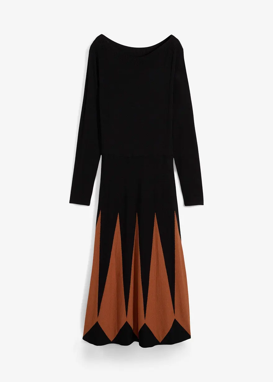 bonprix edles Strickkleid im Rautendesign - schwarz - Damen