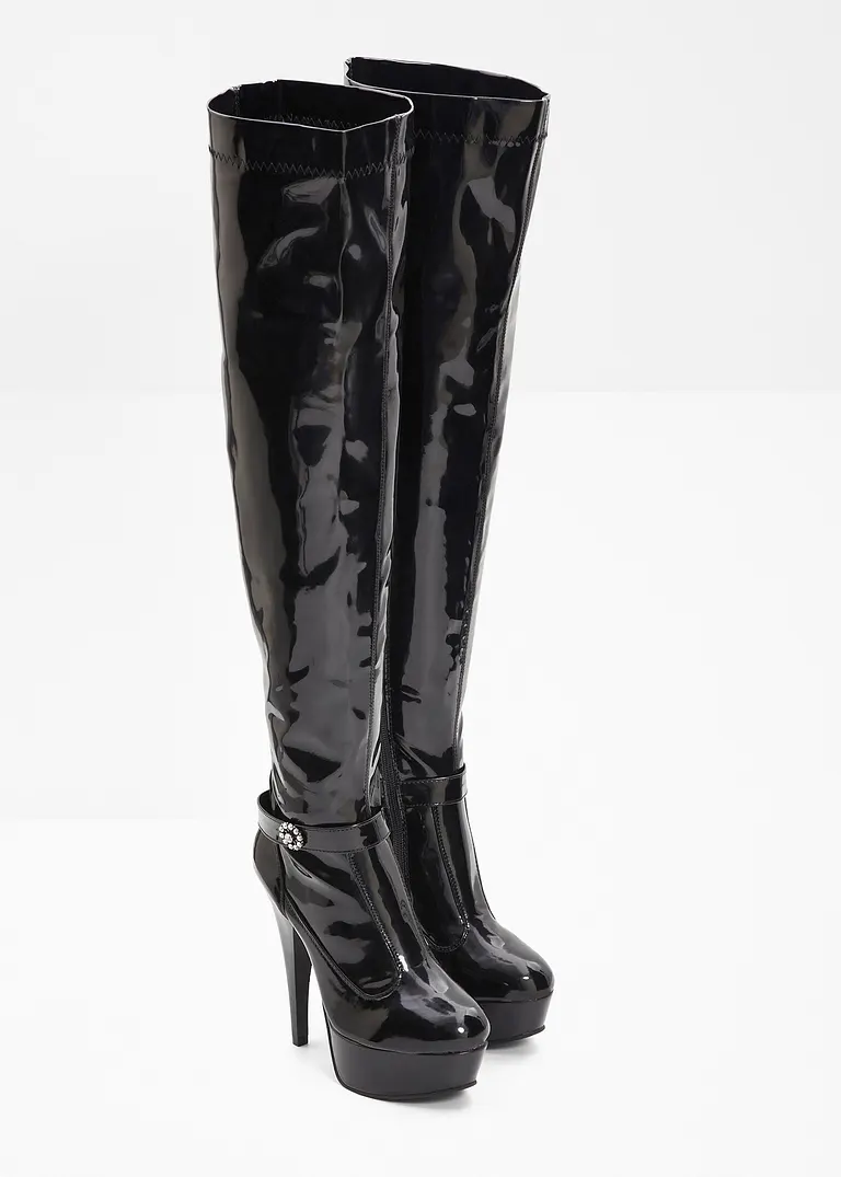 Bonprix Ein Plateaulackstiefel Der Einen Umhaut. - Schwarz