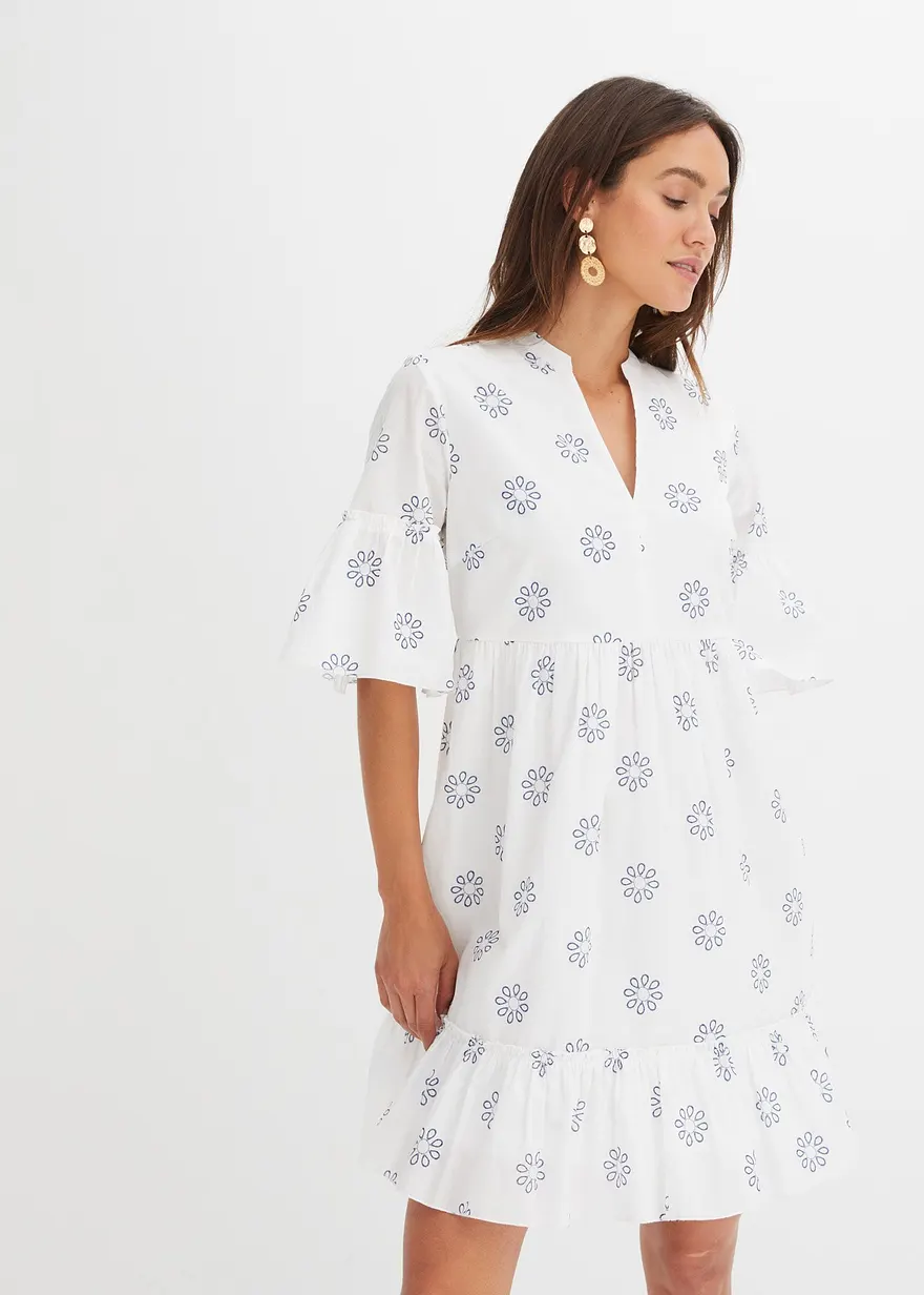 Bonprix Ein Schönes Modernes Kleid Mit Volants - Weiß - Damen