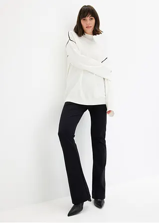 Bonprix Einfarbiger Stickpullover Mit Kontrastfarbendem Zierstich - Weiß