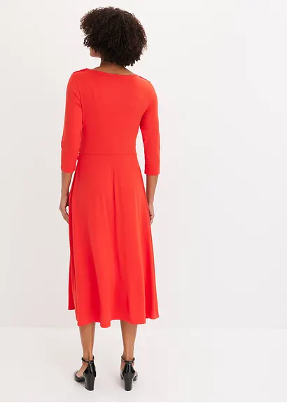 Bonprix Elegant Drapiertes Midikleid Mit Wasserfall-Ausschnitt - Rot