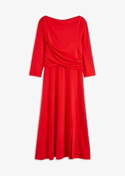 bonprix elegant drapiertes Midikleid mit Wasserfall-Ausschnitt - rot