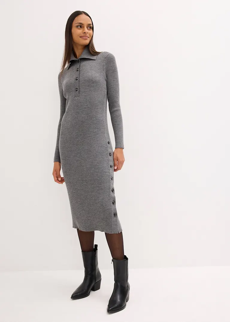 Bonprix Elegant Geschnittenes Strickkleid Aus Elastischem Merinowoll-Mix