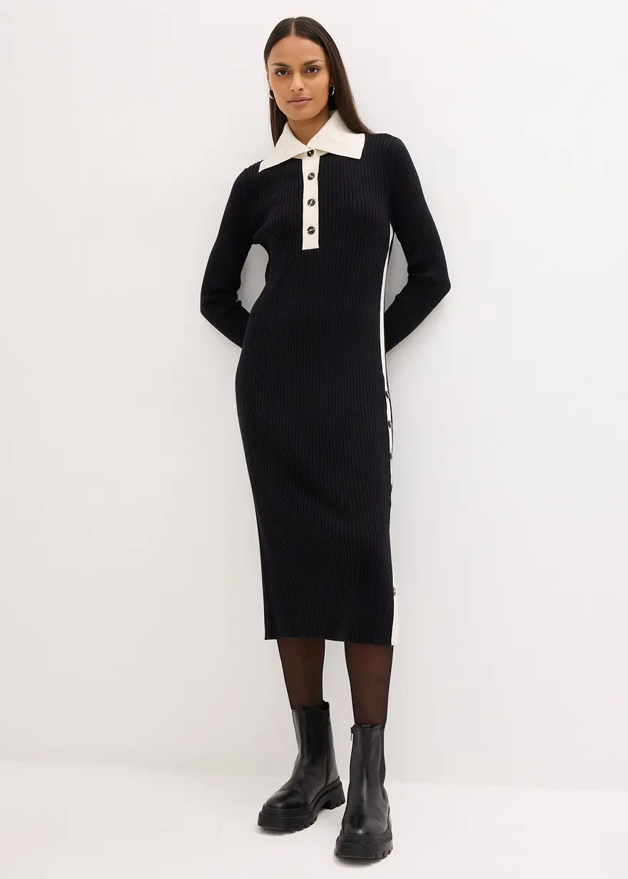 Bonprix Elegant Geschnittenes Strickkleid Aus Elastischem Merinowoll-Mix