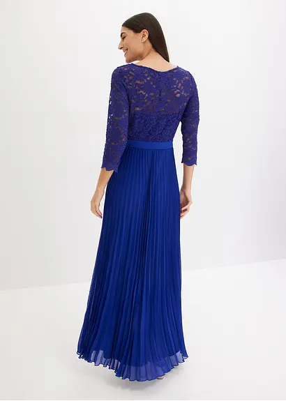 Bonprix Elegant Und Feminin: Abendkleid Aus Plissiertem Chiffon In Maxi-Länge Mit Spitze Im Oberteil Und Muschel-Saum An Den Ärmeln