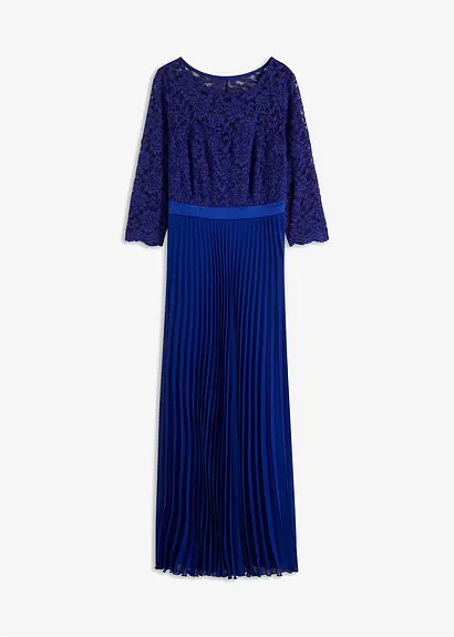 bonprix Elegant und feminin: Abendkleid aus plissiertem Chiffon in Maxi-Länge mit Spitze im Oberteil und Muschel-Saum an den Ärmeln