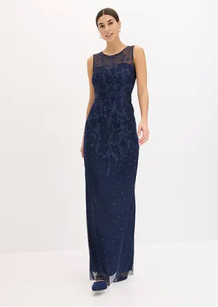 Bonprix Elegant Und Feminin: Abendkleid Aus Tüll Mit Floraler Stickerei Und Taillen-Einsatz Aus Glänzendem Satin