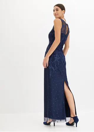 Bonprix Elegant Und Feminin: Abendkleid Aus Tüll Mit Floraler Stickerei Und Taillen-Einsatz Aus Glänzendem Satin