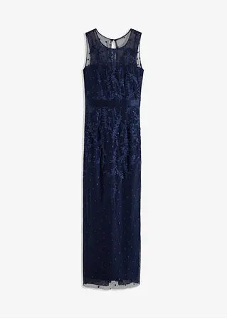bonprix Elegant und feminin: Abendkleid aus Tüll mit floraler Stickerei und Taillen-Einsatz aus glänzendem Satin