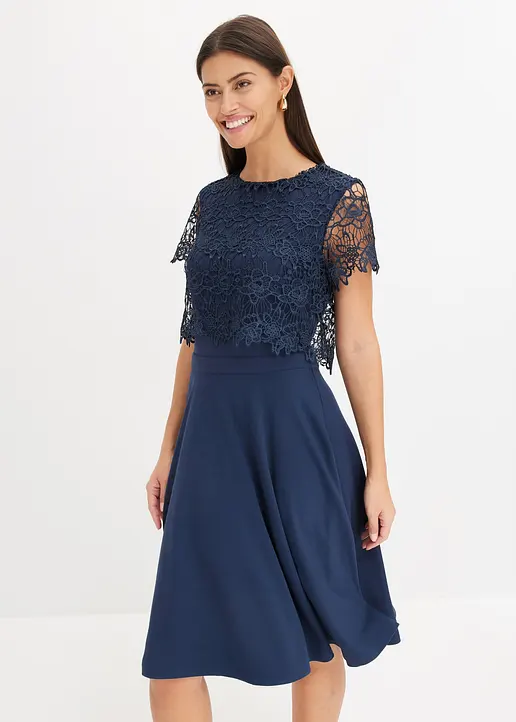 Bonprix Elegant Und Feminin: Midi-Kleid Mit Spitzen-Oberteil Und Ausgestelltem Rock