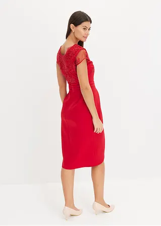 Bonprix Elegant Und Feminin: Minikleid Mit Spitzen Im Oberteil Und Einem Rock In Wickel-Optik Aus Fester Scuba-Qualität