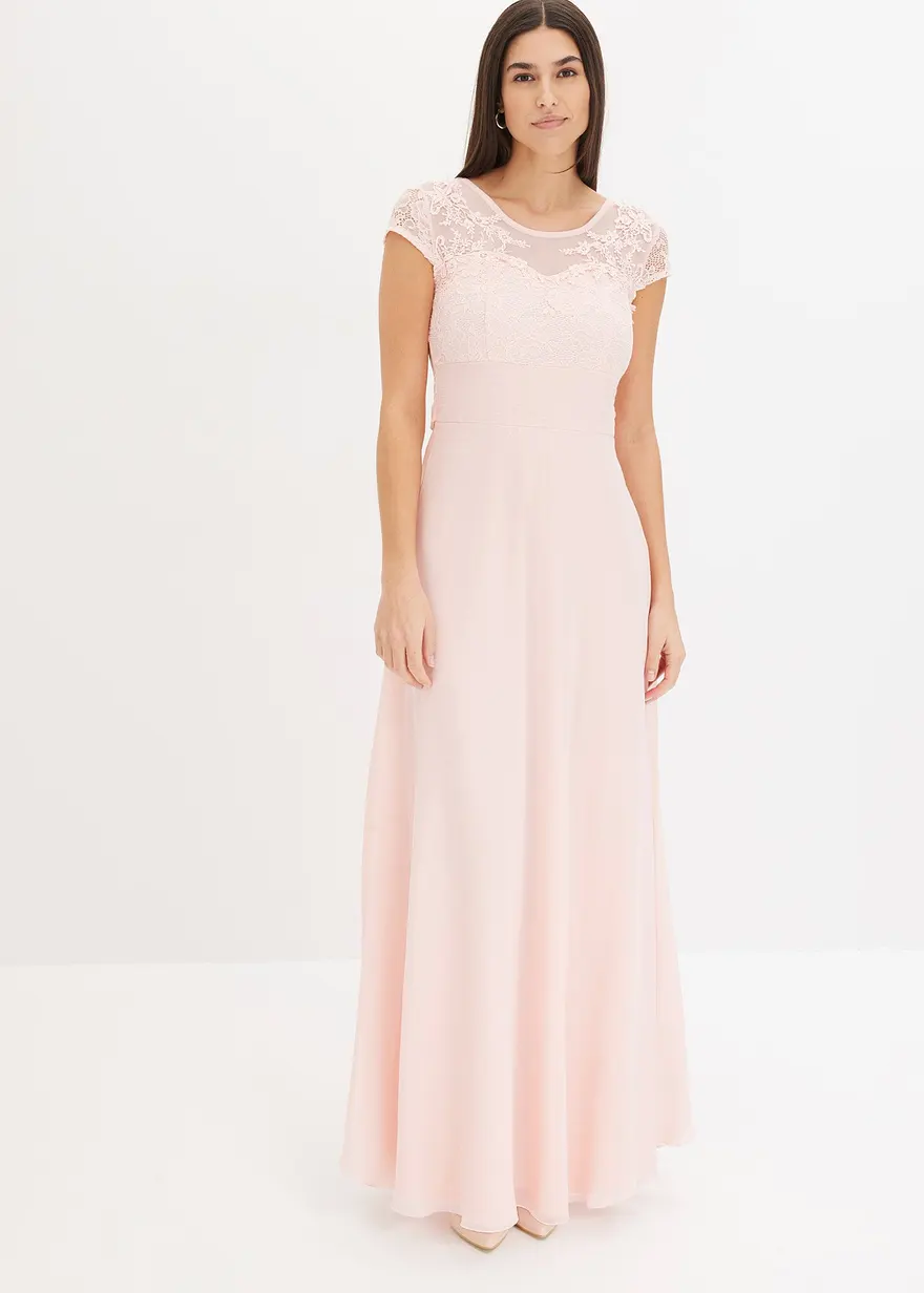 Bonprix Elegant Und Romantisch: Abendkleid Aus Feinem Chiffon In Maxi-Länge Mit Spitze Im Oberteil Und Binde-Detail An Der Taille Hinten