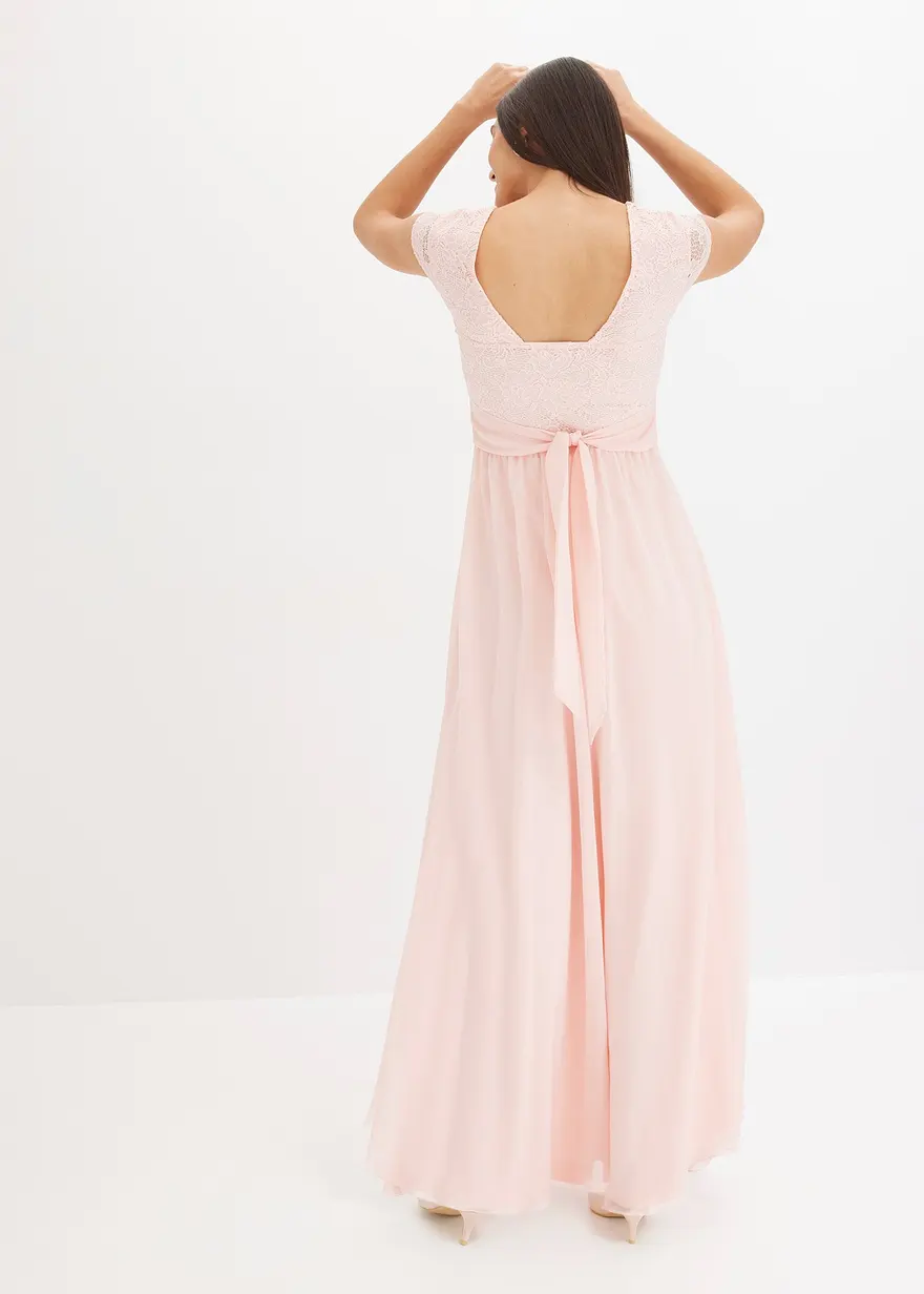 Bonprix Elegant Und Romantisch: Abendkleid Aus Feinem Chiffon In Maxi-Länge Mit Spitze Im Oberteil Und Binde-Detail An Der Taille Hinten