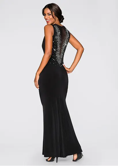 Bonprix Elegant Und Sexy Abendkleid Aus Jersey Mit Einem Tiefen Rückenausschnitt Verziert Mit Strasssteinen Für Den Besonderen Anlass