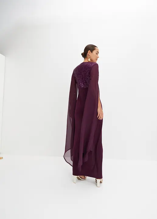 Bonprix Elegant Und Sexy Abendkleid Mit Tiefem Ausschnitt Und Langem Schlitz - Mit Den Pailletten Im Oberteil Und Extra Langen Chiffon-Ärmel Ist Es Ein Wahrer Eye-Catcher
