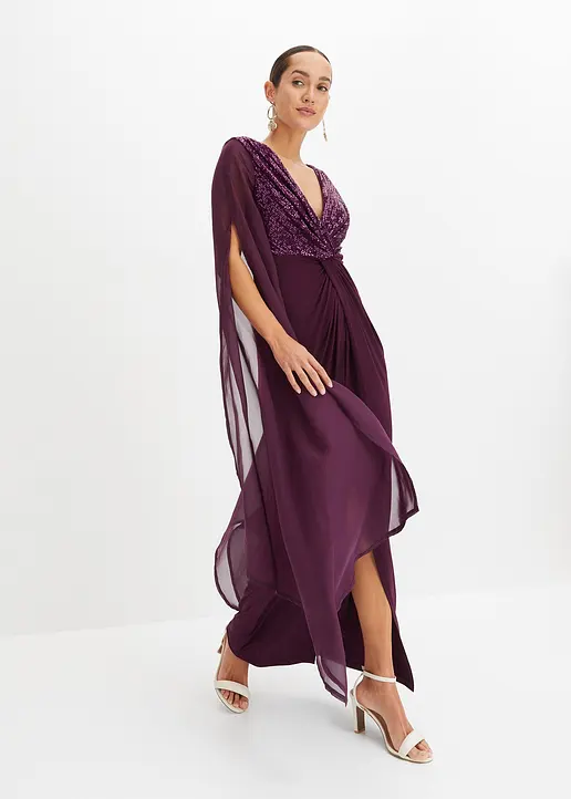 Bonprix Elegant Und Sexy Abendkleid Mit Tiefem Ausschnitt Und Langem Schlitz - Mit Den Pailletten Im Oberteil Und Extra Langen Chiffon-Ärmel Ist Es Ein Wahrer Eye-Catcher
