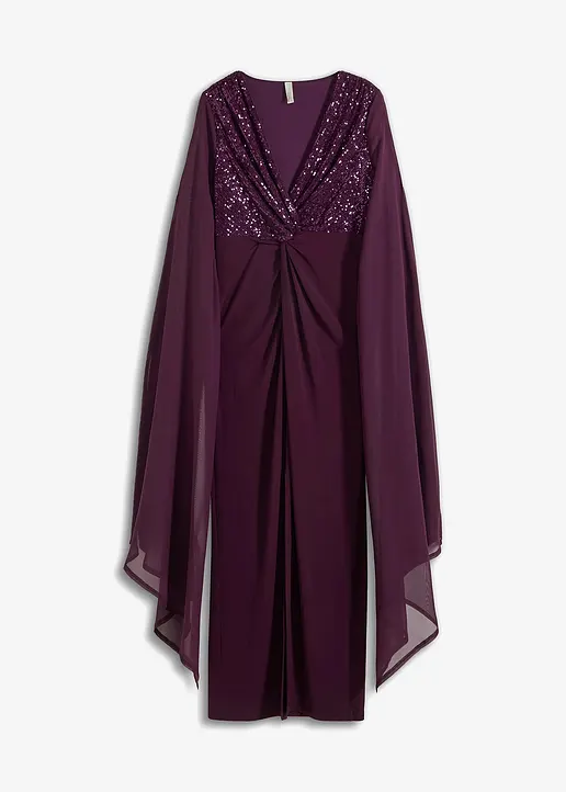 bonprix Elegant und Sexy Abendkleid mit tiefem Ausschnitt und langem Schlitz - Mit den Pailletten im Oberteil und extra langen Chiffon-Ärmel ist es ein wahrer Eye-Catcher