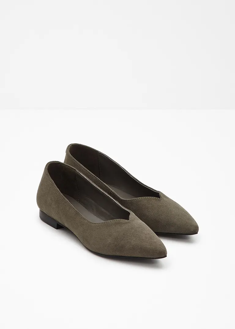 Bonprix Elegante Ballerina Aus Veloursleder - Grün - Damen