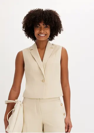 Bonprix Elegante Blazerweste Mit Dekorativem Knopf - Beige