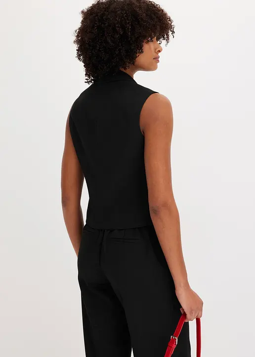 Bonprix Elegante Blazerweste Mit Dekorativem Knopf - Schwarz