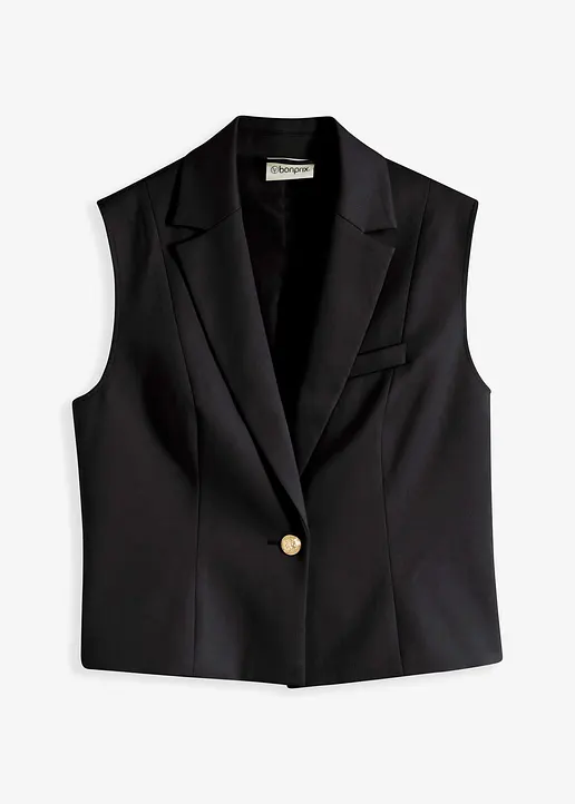 bonprix elegante Blazerweste mit dekorativem Knopf - schwarz