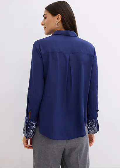 Bonprix Elegante Bluse Mit Glitzersteinchen - Blau - Damen