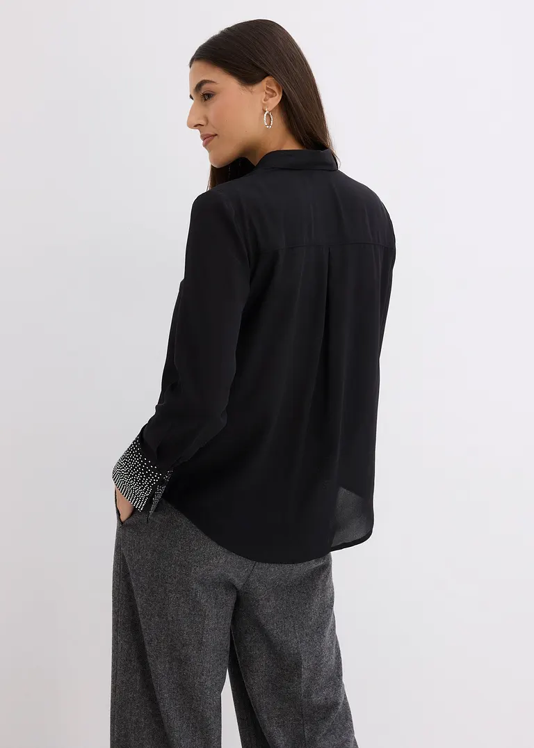 Bonprix Elegante Bluse Mit Glitzersteinchen - Schwarz - Damen