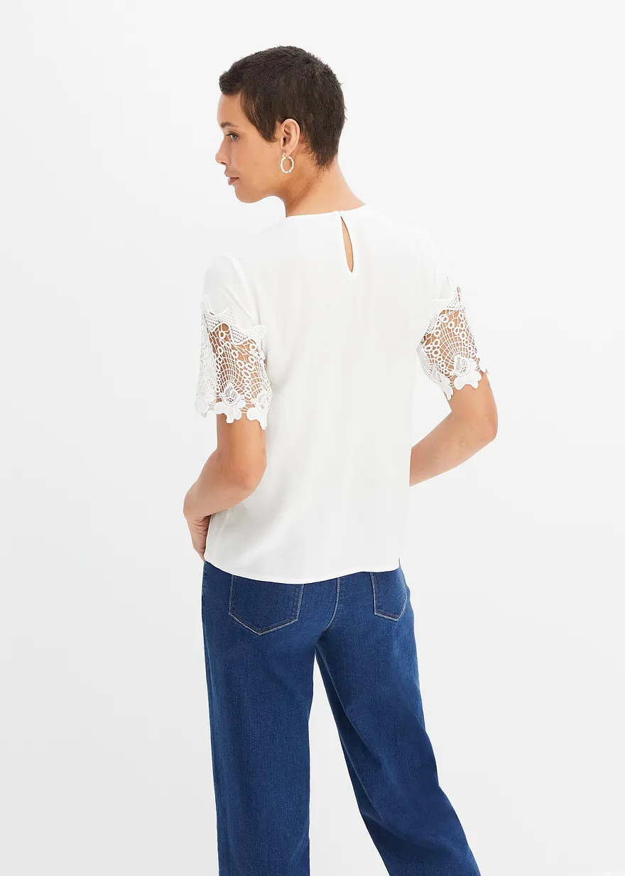 Bonprix Elegante Bluse Mit Hochwertigen Spitzen-Details - Weiß