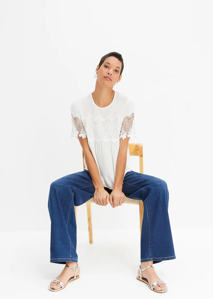 Bonprix Elegante Bluse Mit Hochwertigen Spitzen-Details - Weiß