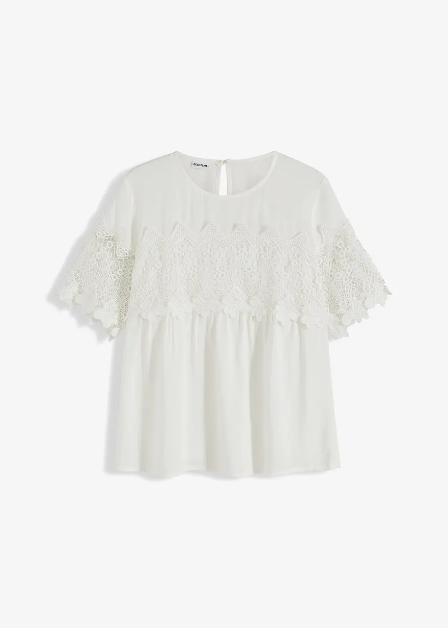bonprix Elegante Bluse mit hochwertigen Spitzen-Details - weiß