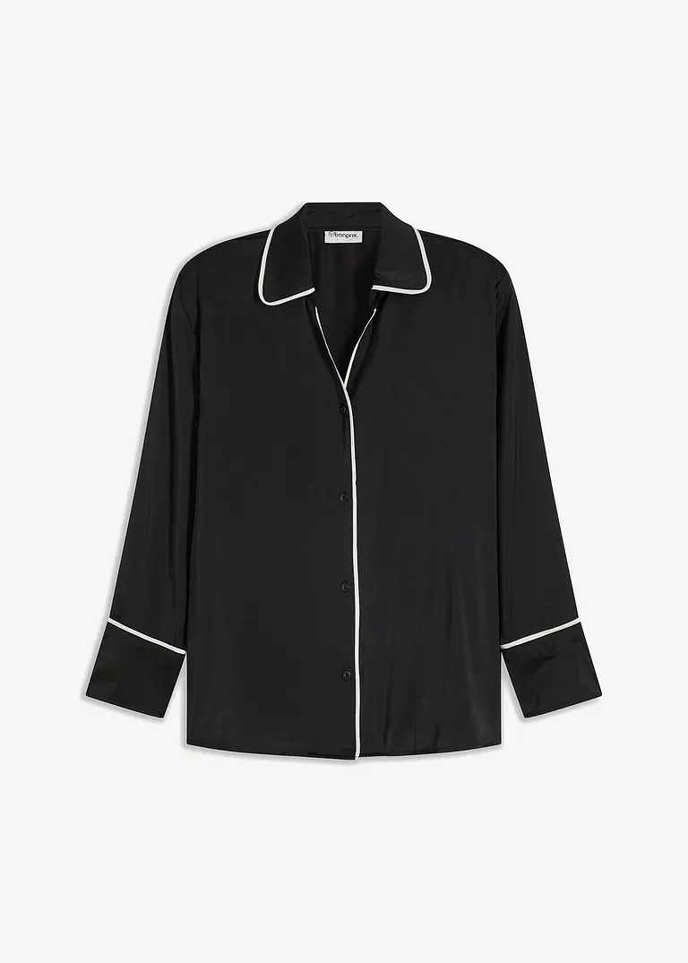 bonprix elegante Bluse mit Kontrast Piping - schwarz - Damen