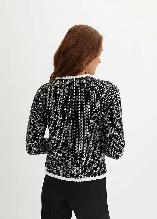 Bonprix Elegante Bouclé Jacke Mit Taschen - Schwarz - Damen