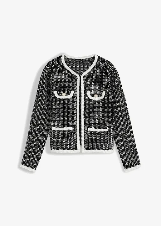 bonprix Elegante Bouclé Jacke mit Taschen - schwarz - Damen