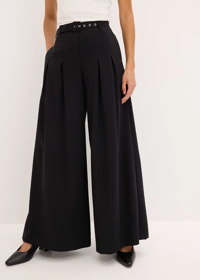 Bonprix Elegante Bundfaltenhose Mit Gürtel (2tlg-Set) - Schwarz