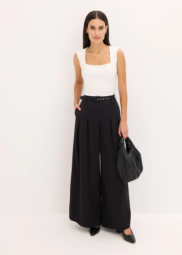 Bonprix Elegante Bundfaltenhose Mit Gürtel (2tlg-Set) - Schwarz