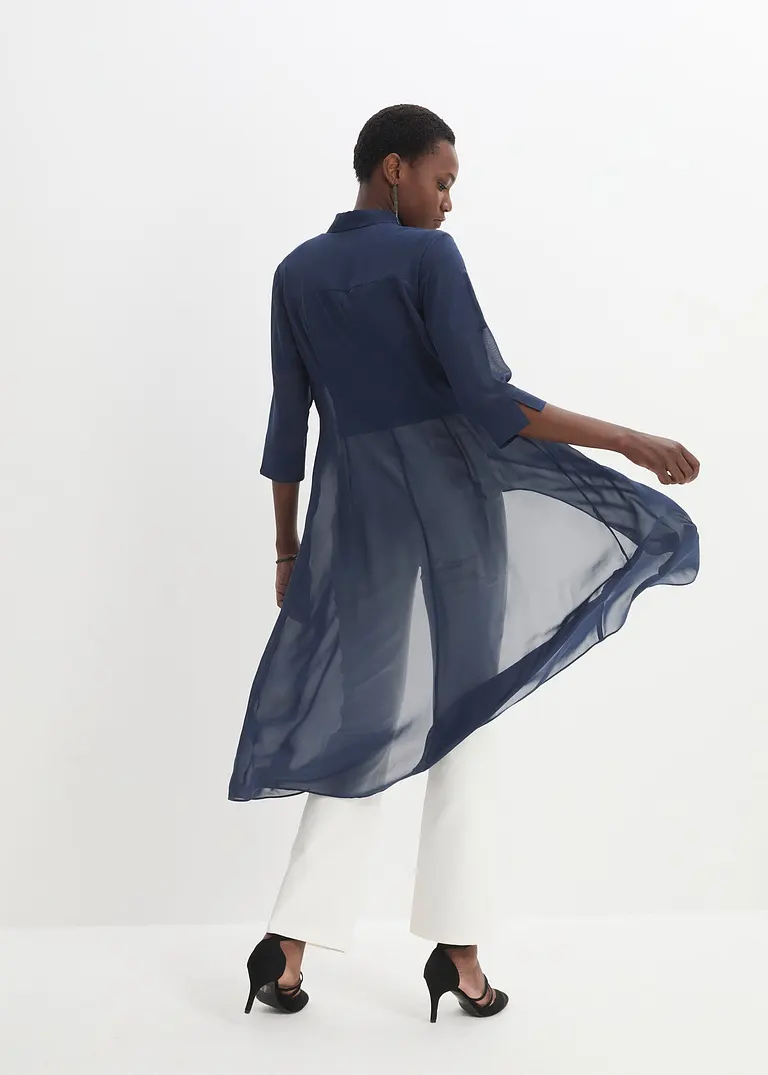 Bonprix Elegante Chiffonbluse Mit Volants - Blau - Damen