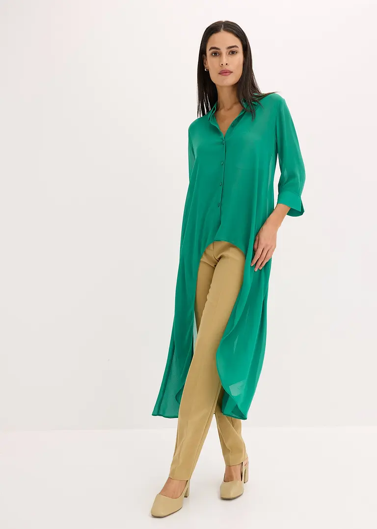 Bonprix Elegante Chiffonbluse Mit Volants - Grün - Damen