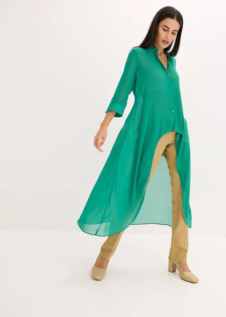 Bonprix Elegante Chiffonbluse Mit Volants - Grün - Damen