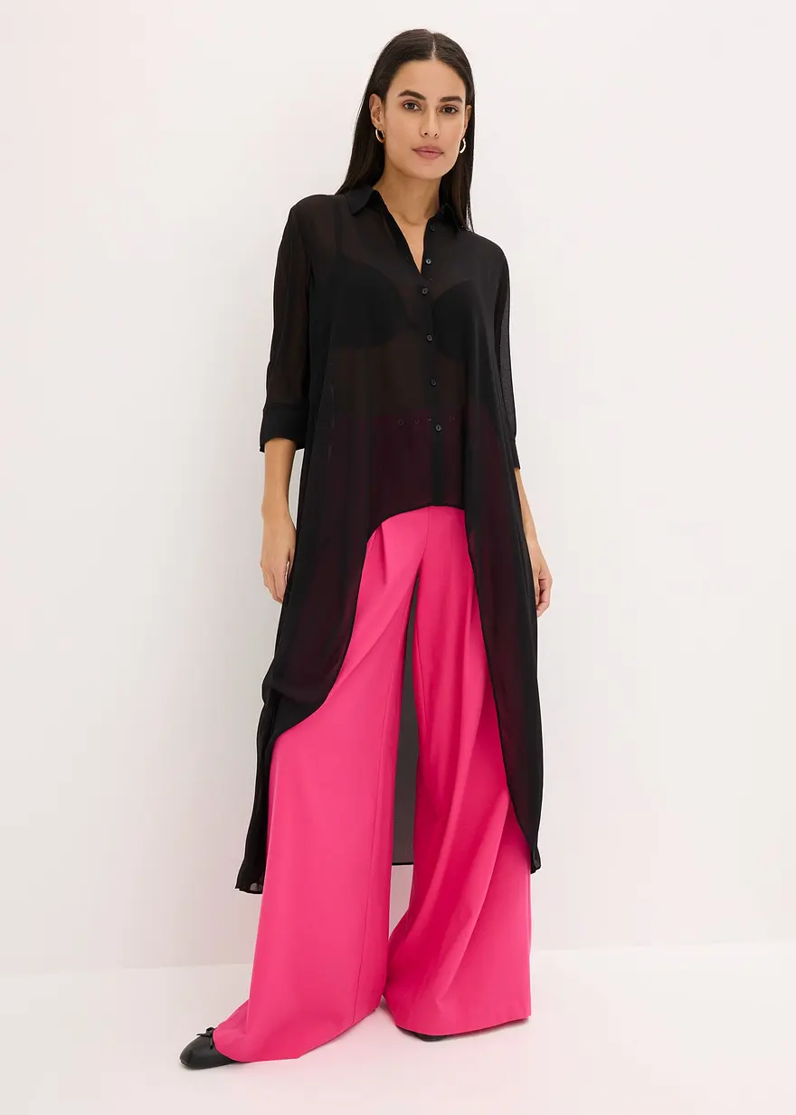 Bonprix Elegante Chiffonbluse Mit Volants - Schwarz - Damen