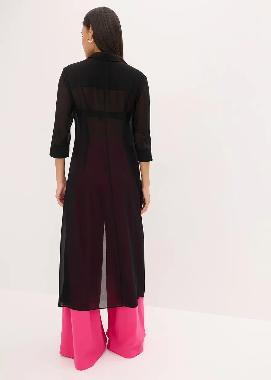 Bonprix Elegante Chiffonbluse Mit Volants - Schwarz - Damen